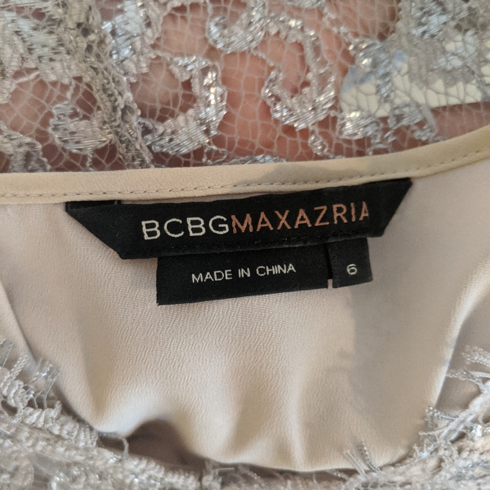 BCBG EUC silver lace dress size 6